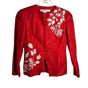 Anne Crimmins For Umi Collections Women's red embroidered linen jacket size 4